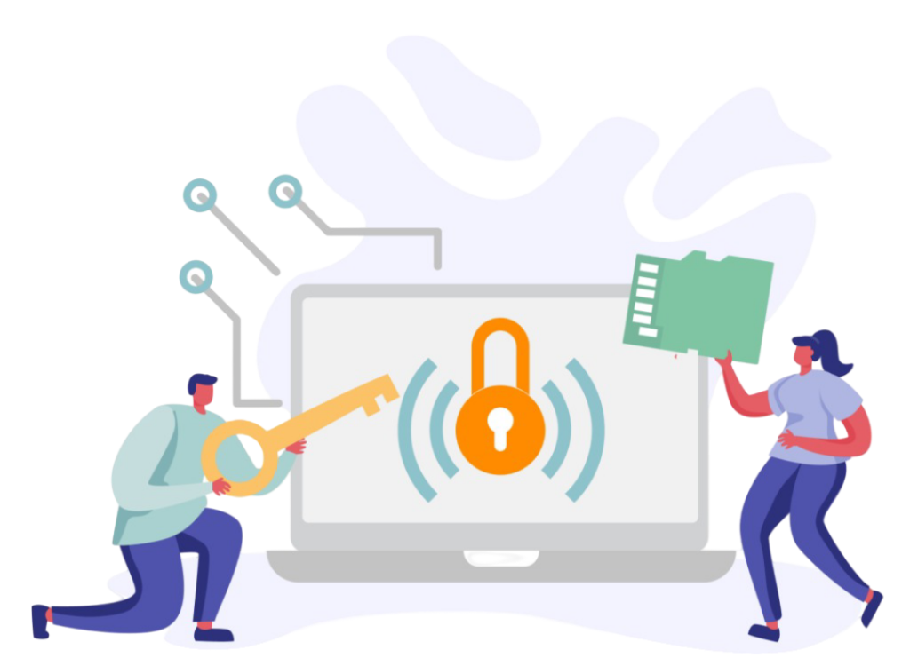 Cybersecurity and information security risk management hero illustration